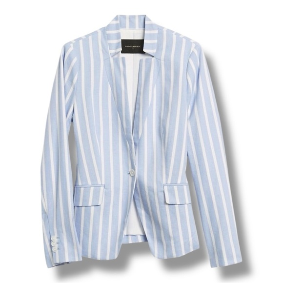 Banana Republic Blue & White Striped Linen-Blend Cutaway Blazer – Size 12 - Picture 1 of 6